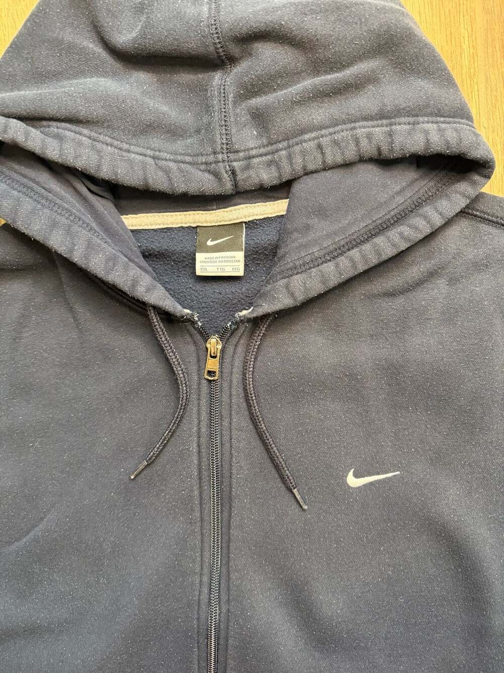 Y2K Faded Nike Full Zip Hoodie Size XXL Black Cotton Blend Sweatshirt